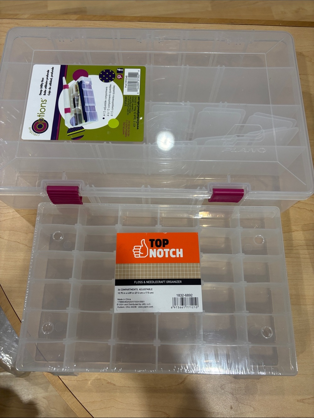 Hobby Lobby Clear Craft Organizer with Pink Clips Large and medium size